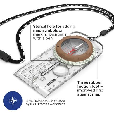 Компас Silva Military Base Plate 5-6400/360 Global Compass Transparent