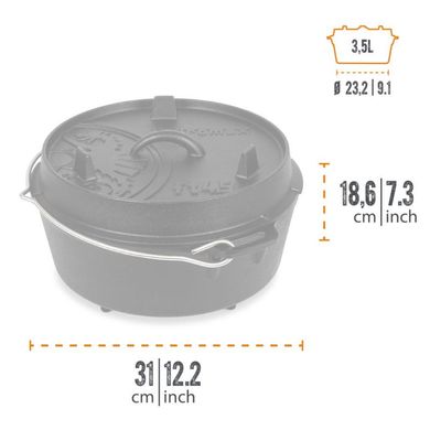 Казан-жарівня чавунна Petromax Dutch Oven ft4.5 на ніжках 3,5 л