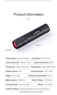 Фонарь ручной туристический Naturehike NH20ZM007 silver